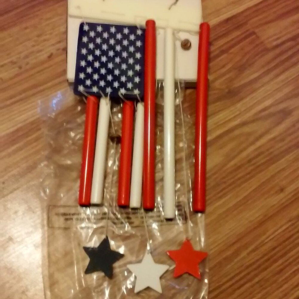 Windchime American Flag Red White Blue New In Box Hangs 19" Long 6 1/2" Wide